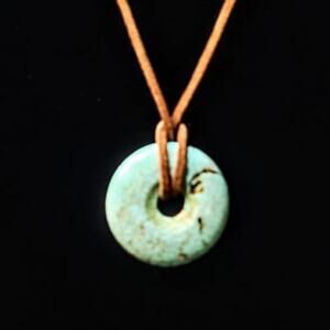 BoHo Artisan Turquoise Natural Stone Disk Necklace on Leather Cord